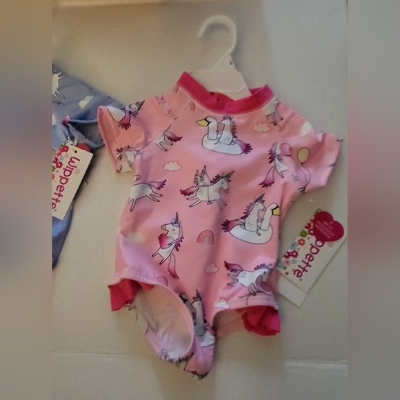 Wippette Baby Girls Rashguards Swimsuits. One Blue, One Pink. Both 9 Mths. NWT. - Picture 3 of 7